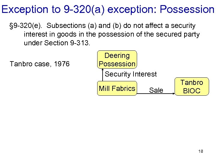 Exception to 9 -320(a) exception: Possession § 9 -320(e). Subsections (a) and (b) do