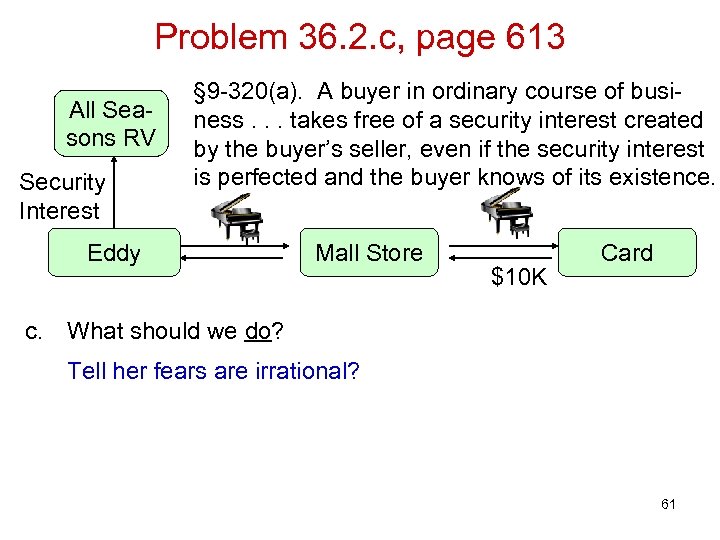 Problem 36. 2. c, page 613 All Seasons RV Security Interest § 9 -320(a).
