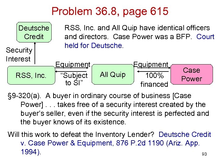 Problem 36. 8, page 615 Deutsche Credit Security Interest RSS, Inc. and All Quip