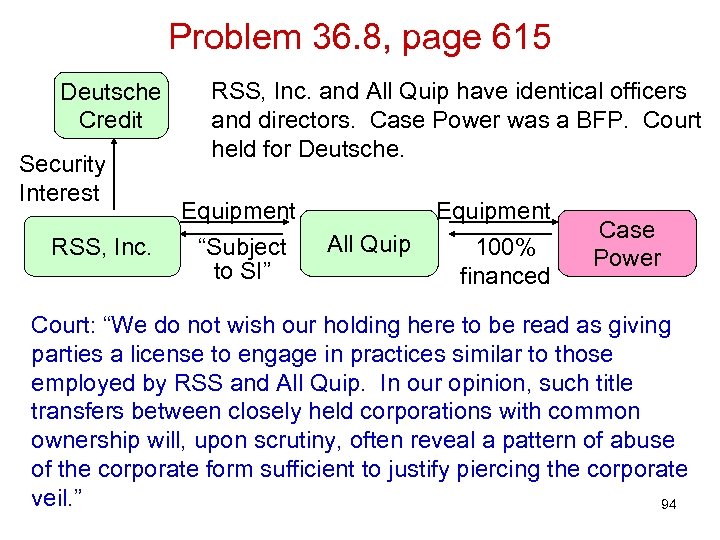 Problem 36. 8, page 615 Deutsche Credit Security Interest RSS, Inc. and All Quip