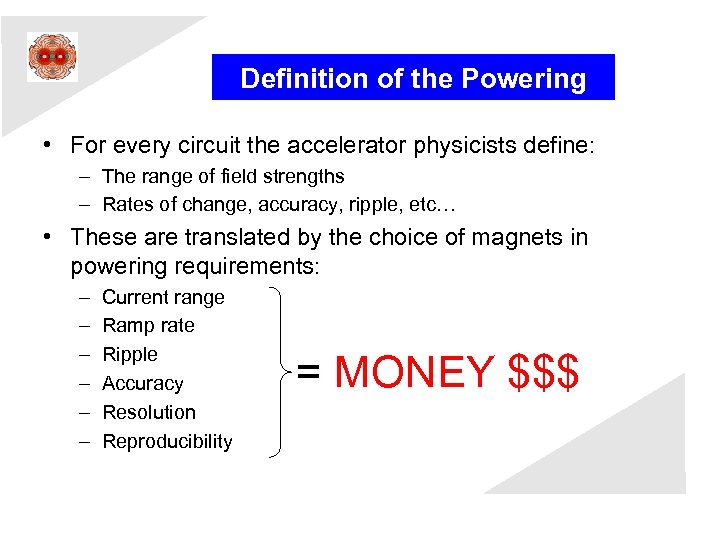 Definition of the Powering • For every circuit the accelerator physicists define: – The