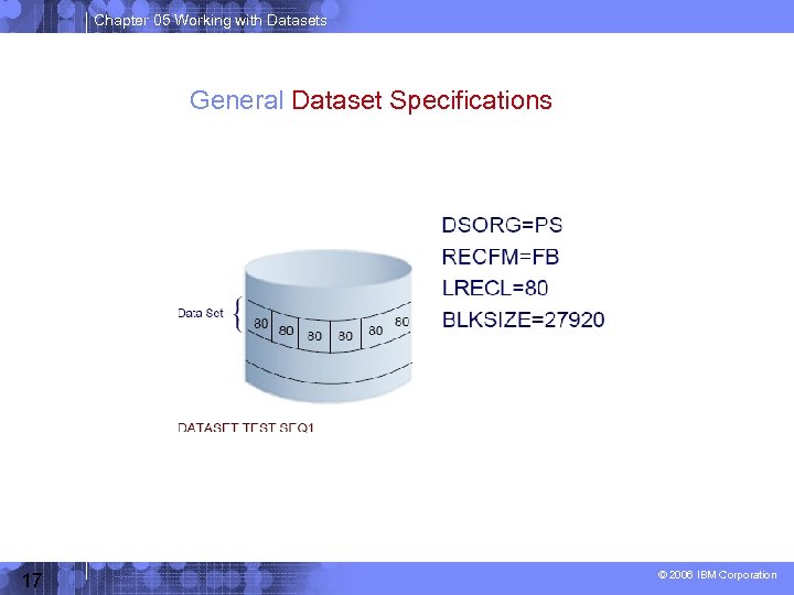 Chapter 05 Working with Datasets General Dataset Specifications 17 © 2006 IBM Corporation 