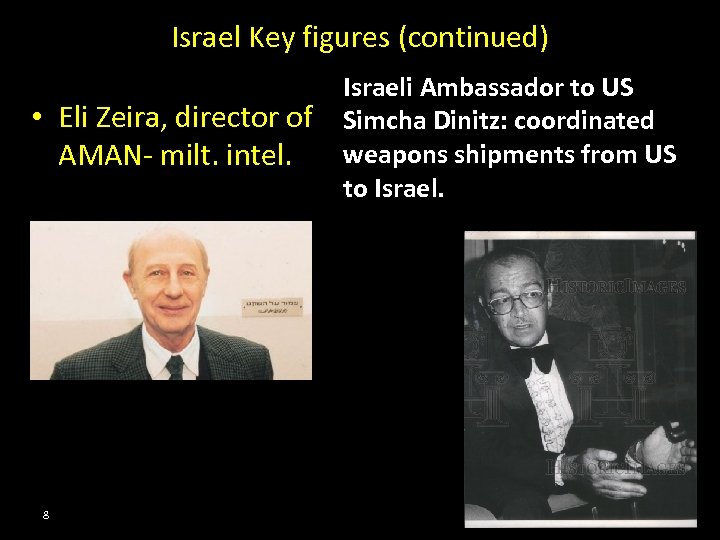 Israel Key figures (continued) • Eli Zeira, director of AMAN- milt. intel. 8 Israeli
