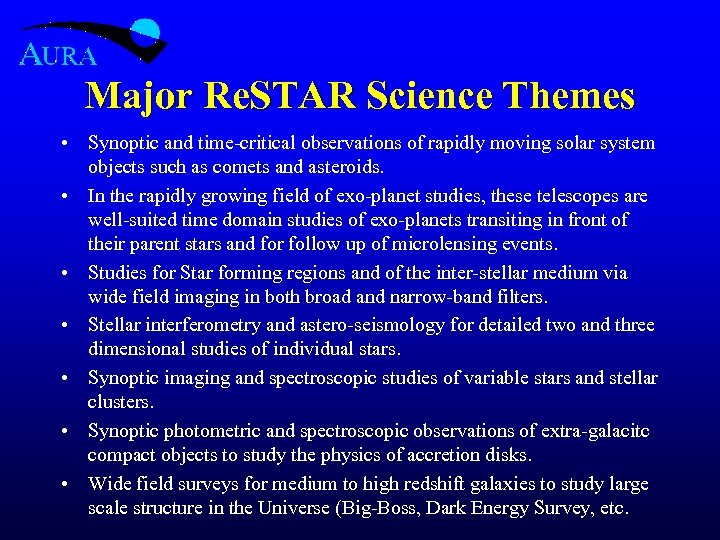 Major Re. STAR Science Themes • Synoptic and time-critical observations of rapidly moving solar
