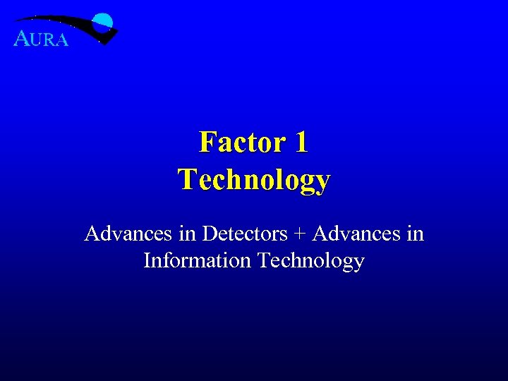 Factor 1 Technology Advances in Detectors + Advances in Information Technology 