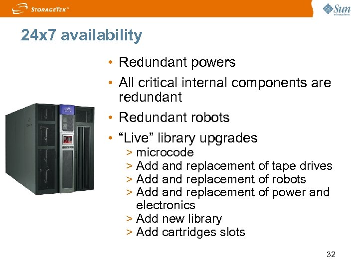 24 x 7 availability • Redundant powers • All critical internal components are redundant