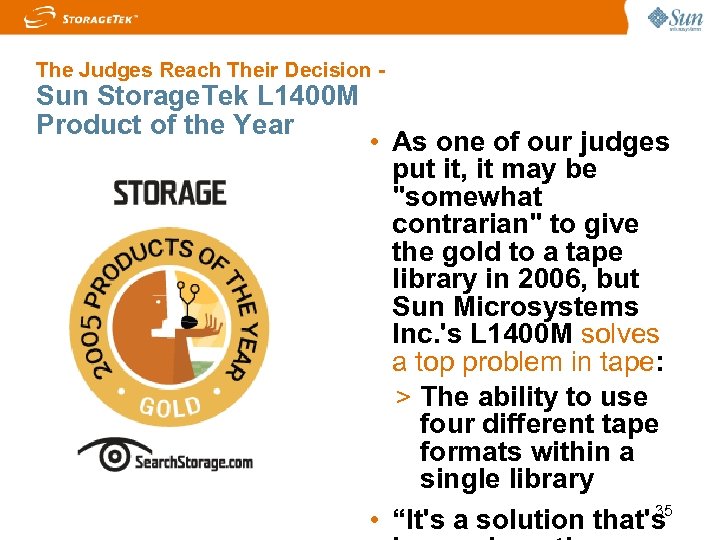 The Judges Reach Their Decision - Sun Storage. Tek L 1400 M Product of