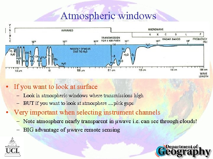 Atmospheric windows • If you want to look at surface – Look in atmospheric