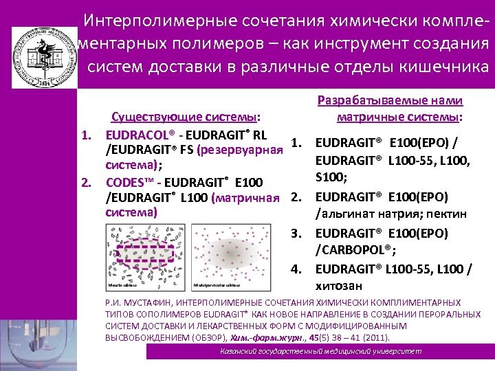 Интерполимерные сочетания химически комплементарных полимеров – как инструмент создания систем доставки в различные отделы