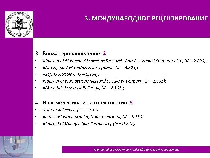 3. МЕЖДУНАРОДНОЕ РЕЦЕНЗИРОВАНИЕ 3. Биоматериаловедение: 5 • • • «Journal of Biomedical Materials Research: