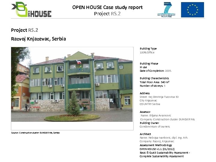 OPEN HOUSE Case study report Project RS. 2 Razvoj Knjazevac, Serbia Building Type 100%