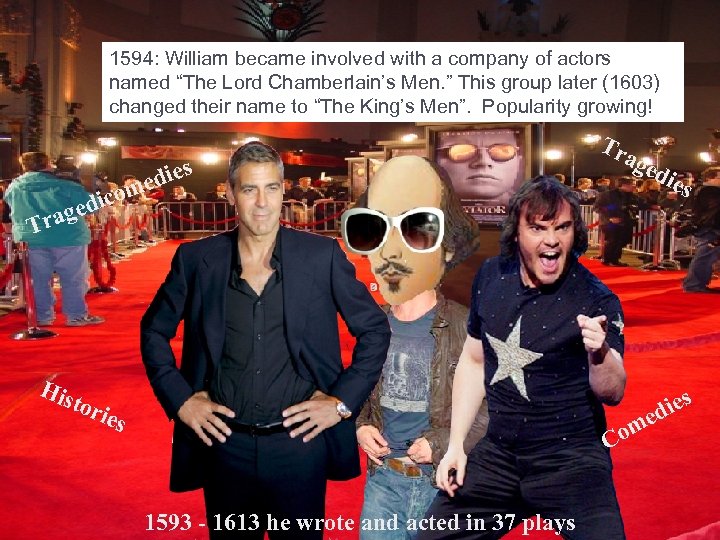 1594: William became involved with a company of actors named “The Lord Chamberlain’s Men.