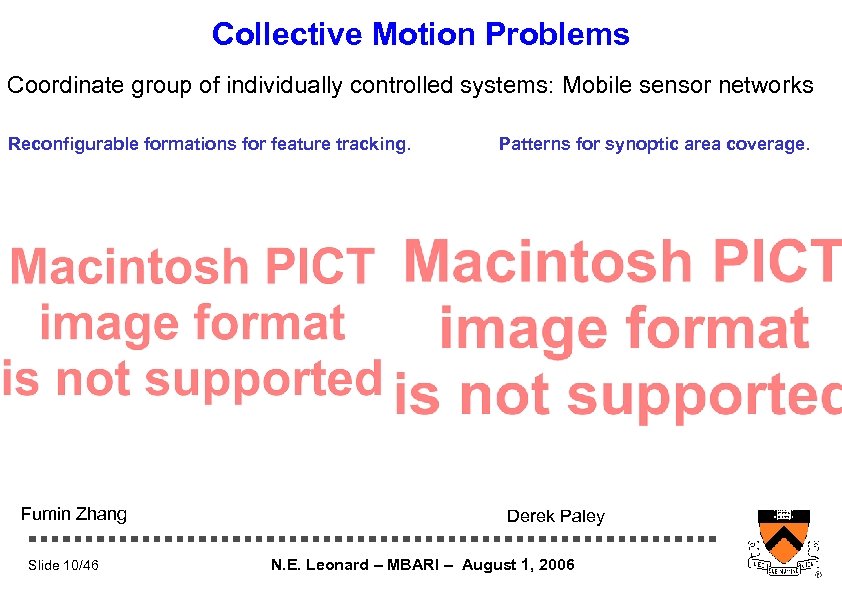Collective Motion Problems Coordinate group of individually controlled systems: Mobile sensor networks Reconfigurable formations