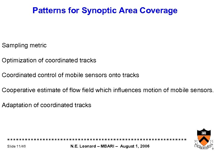 Patterns for Synoptic Area Coverage Sampling metric Optimization of coordinated tracks Coordinated control of