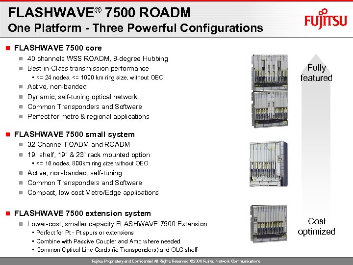 FLASHWAVE® 7500 ROADM One Platform - Three Powerful Configurations n FLASHWAVE 7500 core n