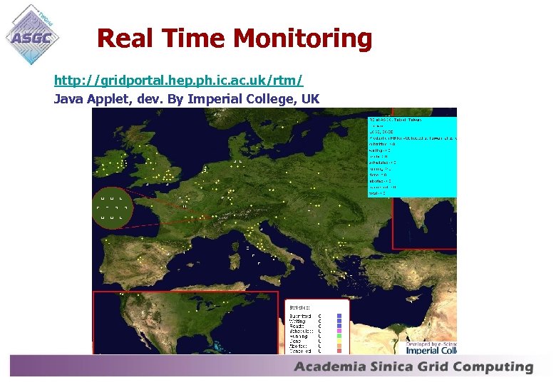 Real Time Monitoring http: //gridportal. hep. ph. ic. ac. uk/rtm/ Java Applet, dev. By