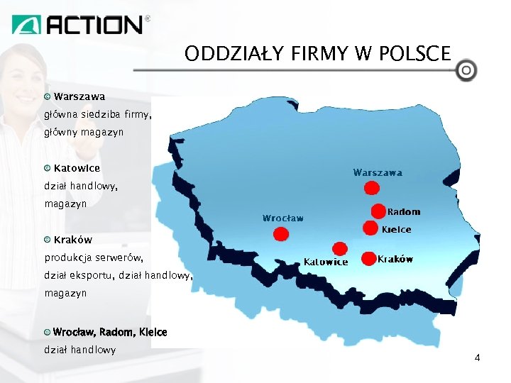 ODDZIAŁY FIRMY W POLSCE Warszawa główna siedziba firmy, główny magazyn Katowice dział handlowy, magazyn