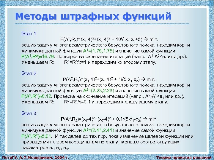 Метод штрафных функций блок схема