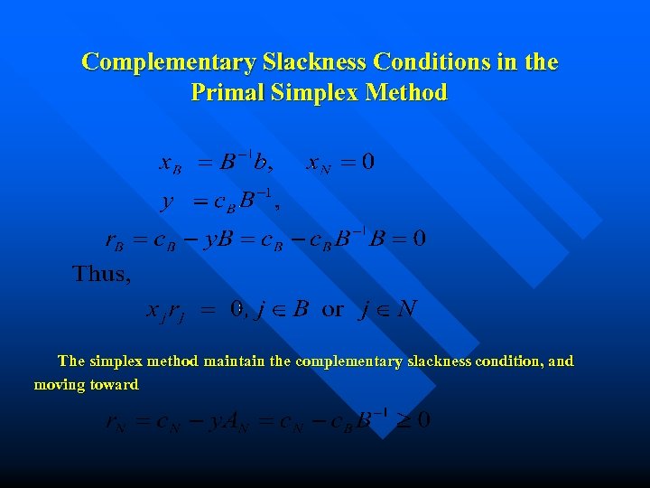 Complementary Slackness Conditions in the Primal Simplex Method The simplex method maintain the complementary