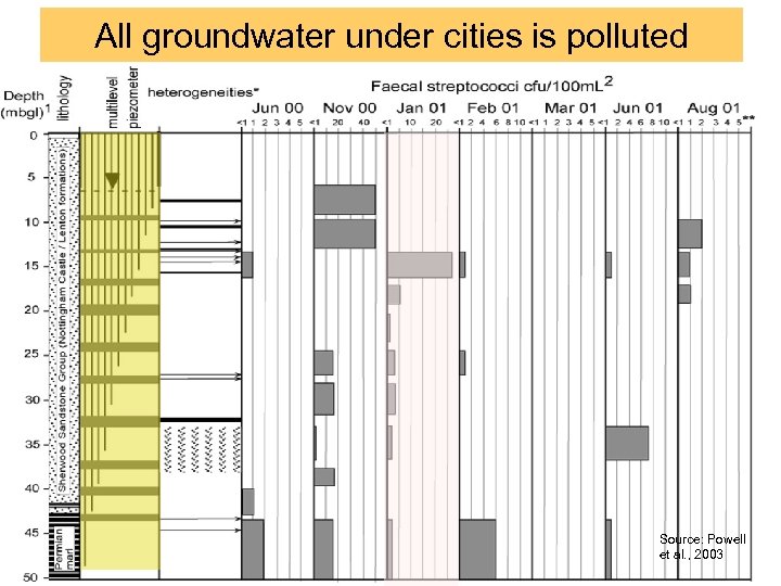 All groundwater under cities is polluted Source: Powell et al. , 2003 