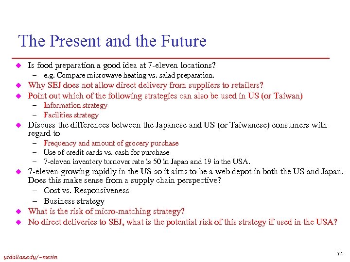 The Present and the Future u Is food preparation a good idea at 7
