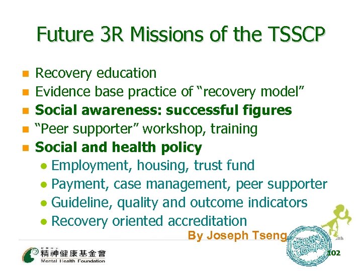 Future 3 R Missions of the TSSCP n n n Recovery education Evidence base