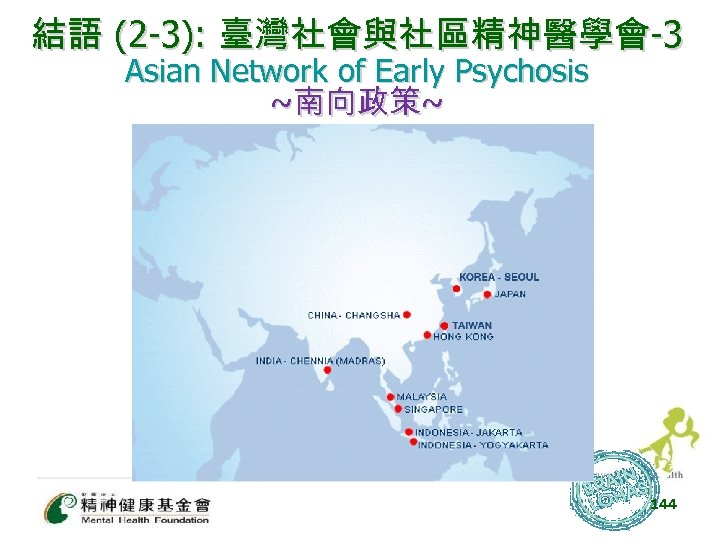 結語 (2 -3): 臺灣社會與社區精神醫學會-3 Asian Network of Early Psychosis ~南向政策~ 144 