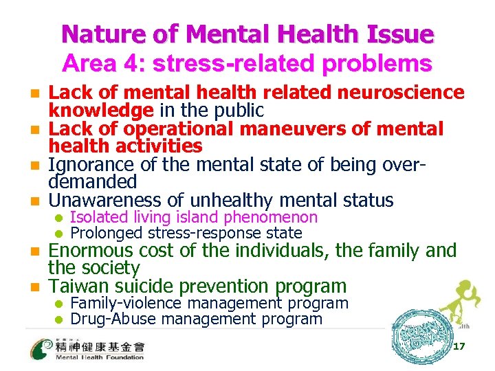 Nature of Mental Health Issue Area 4: stress-related problems n n Lack of mental