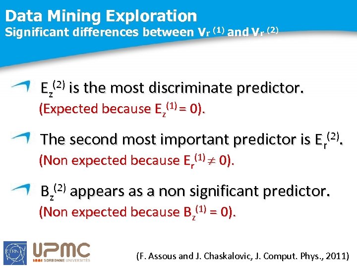 Data Mining Exploration Significant differences between Vr (1) and Vr (2) Ez(2) is the