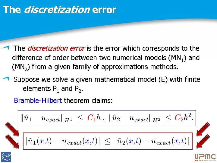 The discretization error is the error which corresponds to the difference of order between