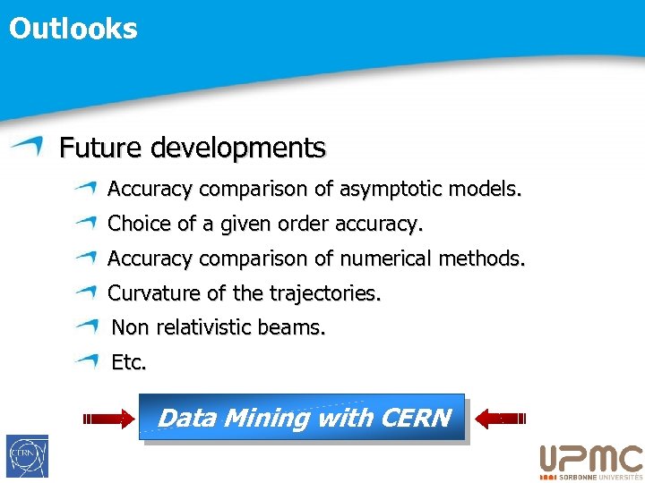 Outlooks Future developments Accuracy comparison of asymptotic models. Choice of a given order accuracy.