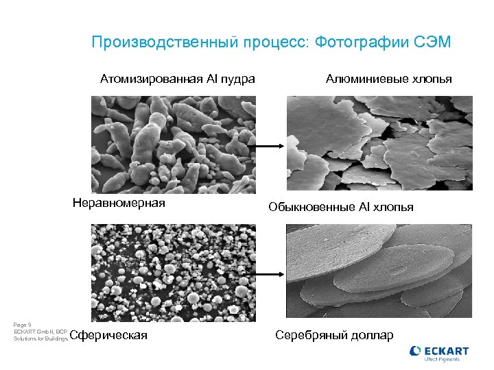 Производственный процесс: Фотографии СЭМ Атомизированная Al пудра Неравномерная Page 9 ECKART Gmb. H, BCP