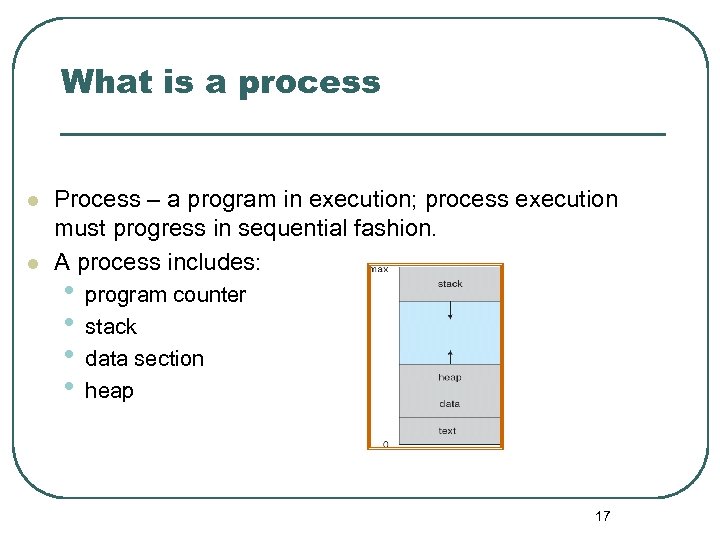 What is a process l l Process – a program in execution; process execution
