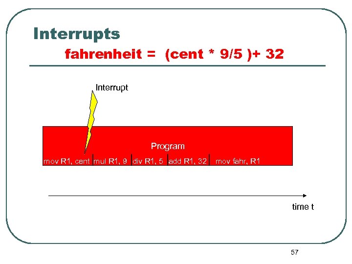 Interrupts fahrenheit = (cent * 9/5 )+ 32 Interrupt Program mov R 1, cent