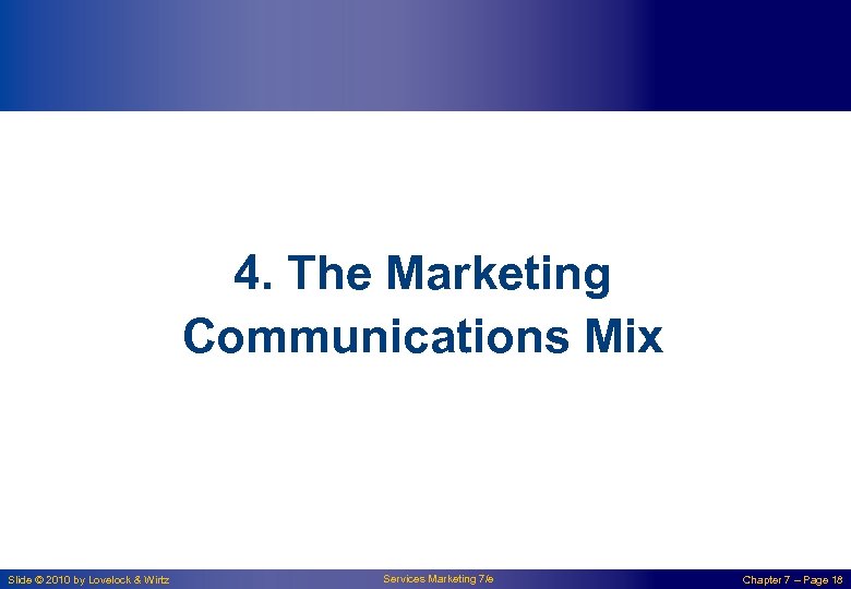 4. The Marketing Communications Mix Slide © 2010 by Lovelock & Wirtz Services Marketing