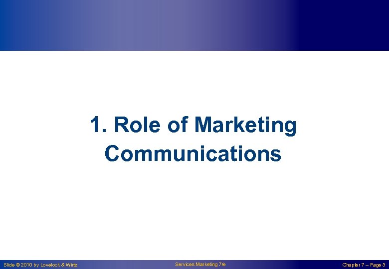 1. Role of Marketing Communications Slide © 2010 by Lovelock & Wirtz Services Marketing