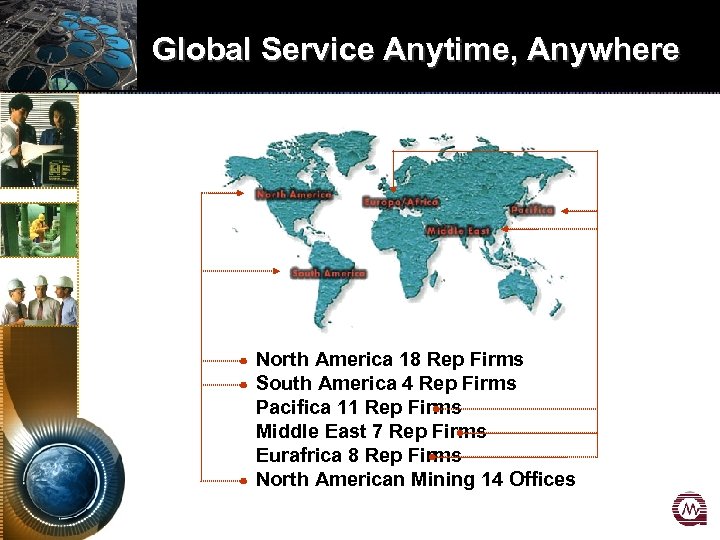 Global Service Anytime, Anywhere North America 18 Rep Firms South America 4 Rep Firms