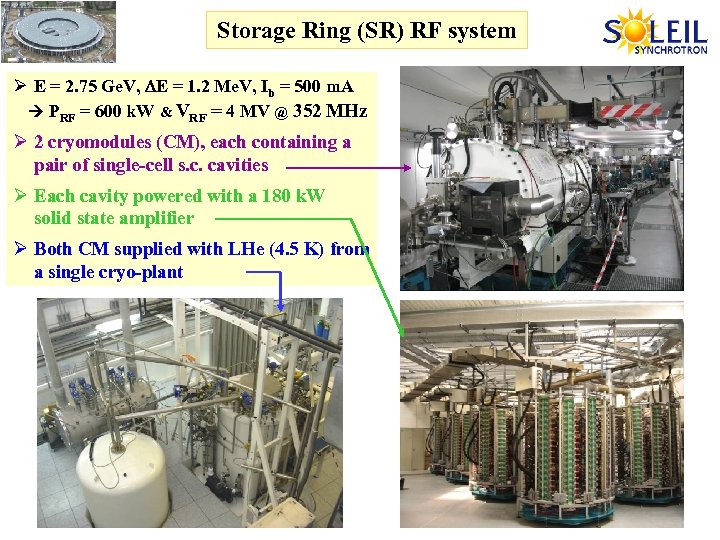 Storage Ring (SR) RF system Ø E = 2. 75 Ge. V, DE =