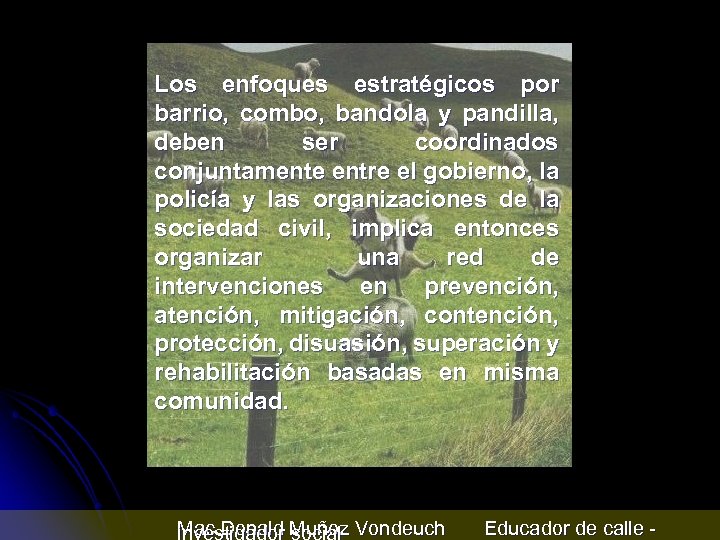 Los enfoques estratégicos por barrio, combo, bandola y pandilla, deben ser coordinados conjuntamente entre