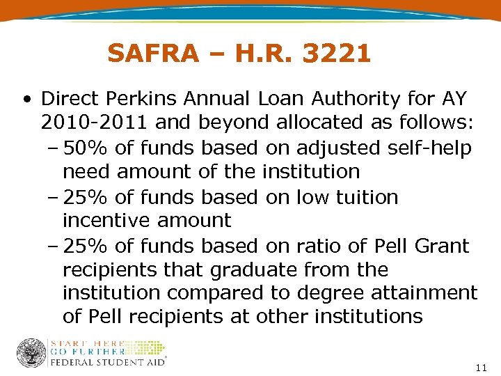 SAFRA – H. R. 3221 • Direct Perkins Annual Loan Authority for AY 2010