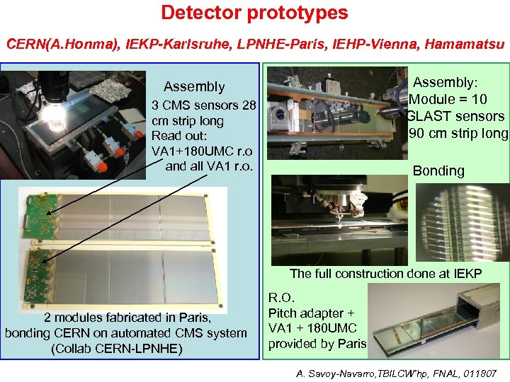 Detector prototypes CERN(A. Honma), IEKP-Karlsruhe, LPNHE-Paris, IEHP-Vienna, Hamamatsu Assembly: Module = 10 GLAST sensors