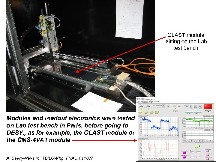 GLAST module sitting on the Lab test bench Modules and readout electronics were tested