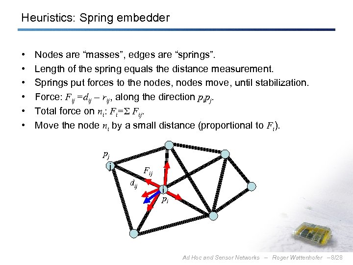 Heuristics: Spring embedder • • • Nodes are “masses”, edges are “springs”. Length of