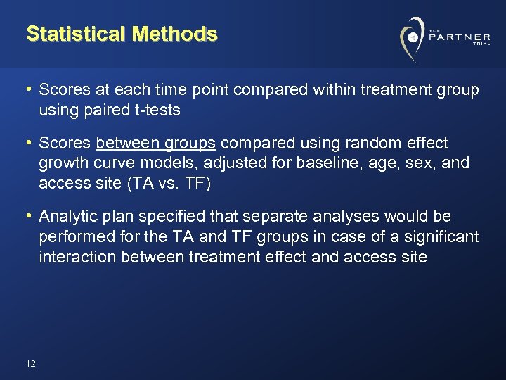 Statistical Methods • Scores at each time point compared within treatment group using paired
