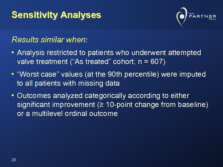Sensitivity Analyses Results similar when: • Analysis restricted to patients who underwent attempted valve
