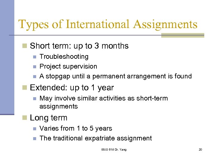 types of international assignment