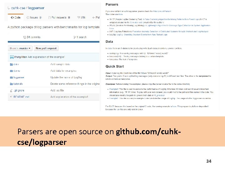 Parsers are open source on github. com/cuhkcse/logparser 34 