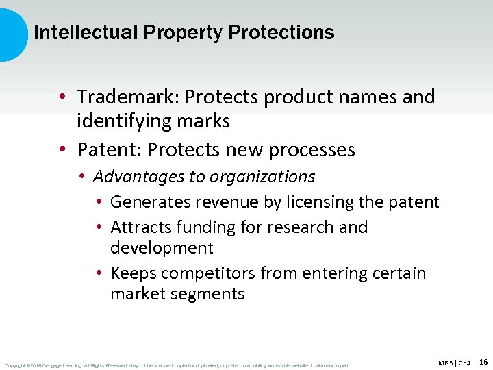 Intellectual Property Protections • Trademark: Protects product names and identifying marks • Patent: Protects