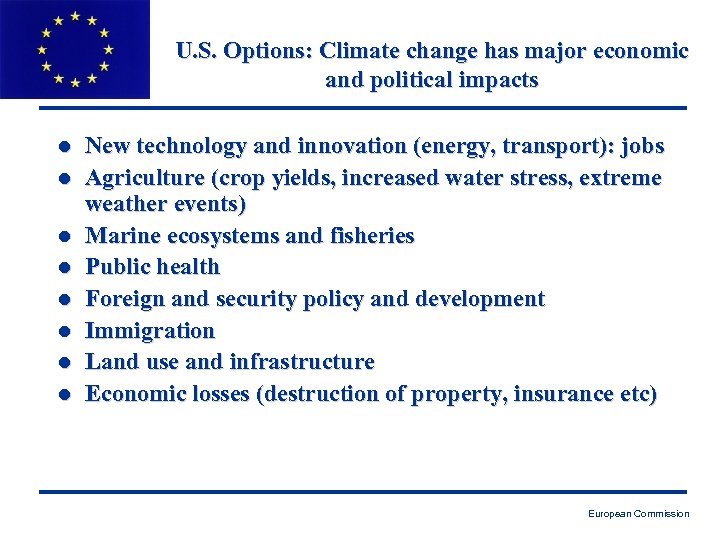 U. S. Options: Climate change has major economic and political impacts l l l