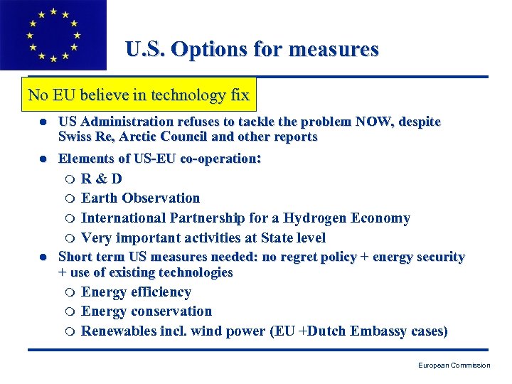 U. S. Options for measures No EU believe in technology fix l US Administration